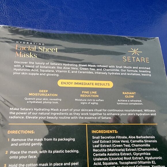 SETARE Hydrating Facial Sheet Masks 8 Individual Masks Sealed Box - Picture 7 of 9
